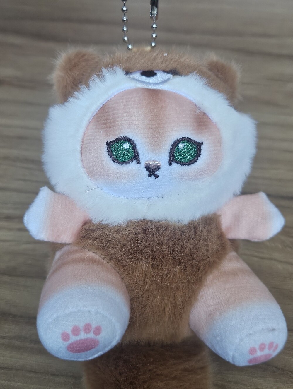 Kawaii Tabby Cat In Brown Beaver Costume Plush Keychain